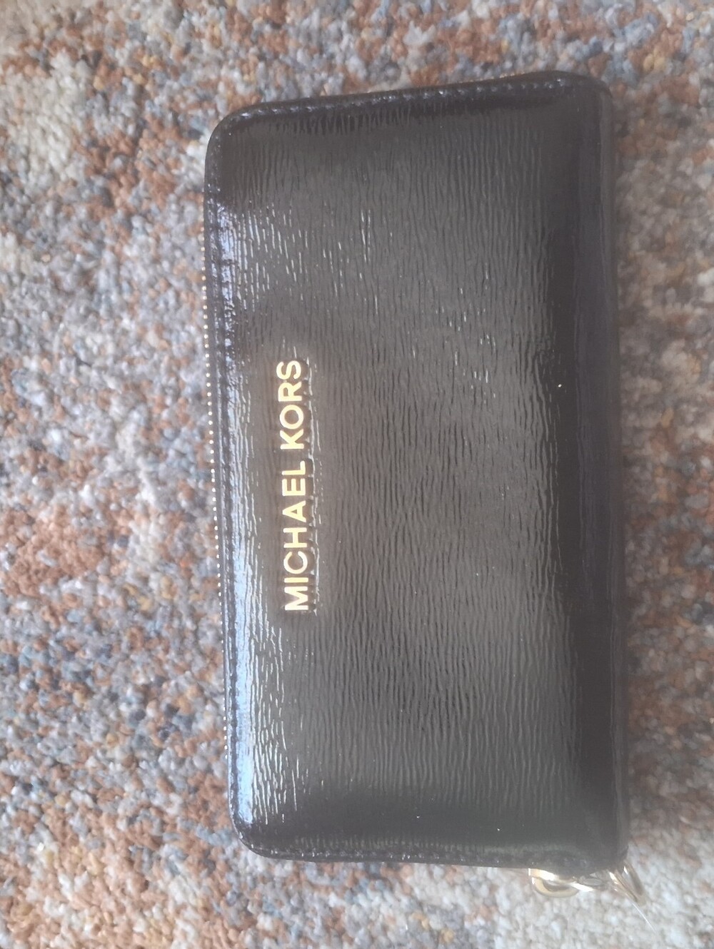 Michael Kors Black Patent Zip Card Holder with Gold Logo
